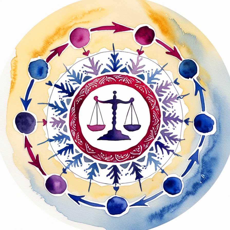 A lei da atração é real?
Ilustração de uma balança e o ciclo contínuo, representando o carma e a lei da atração. Confira os livros sobre o tema.